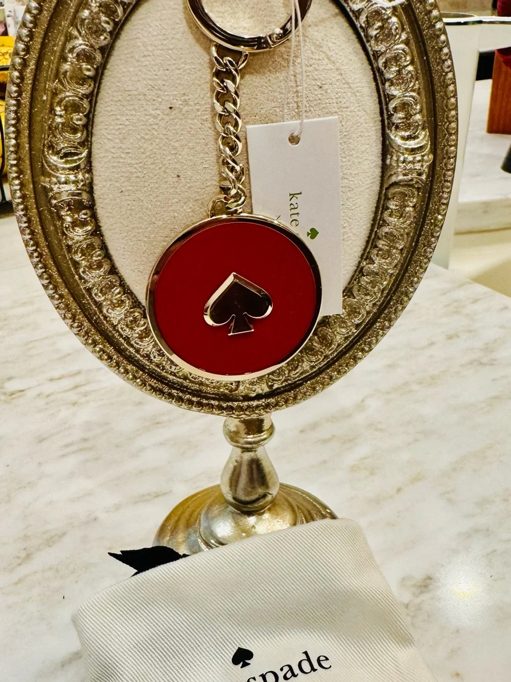 kate spade red enamel spade keyring